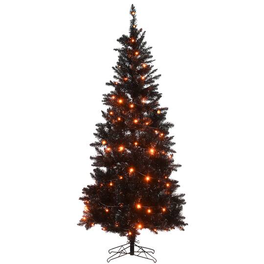 6ft. Pre-Lit Black Slim Fir Tree, Orange LED Lights